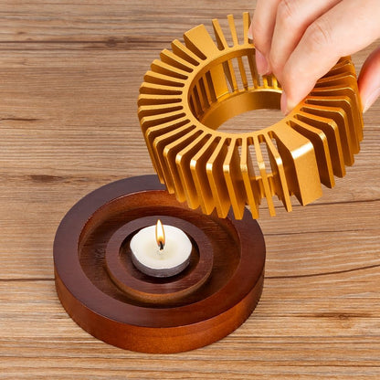 Teapot Warmer, Aluminum Tea Warmer with Wooden Base, Candle Heater for Heating Tea, Coffee, Milk, Food,Camping and Traveling, Universal Teapot Heater (Large-with Wooden Base)