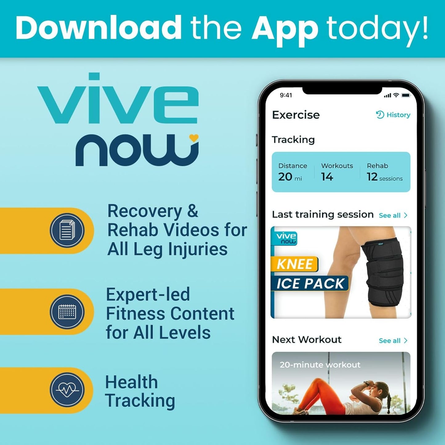 Vive Knee Ice Pack Wrap - Cold/Hot Gel Compression Brace for Pain Relief | Strap for Arthritis Pain, Tendonitis, ACL, Athletic Injury, Osteoarthritis, Women, Men, Running, Meniscus, Patella, Surgery
