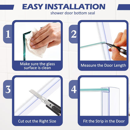 Frienda 2 Pcs Shower Door Bottom Seal 3/8" x 36'' Clear PVC Glass Door Sweep Shower Frameless Seal Strip for Replacement Stopping Leaks and Creating Water Barrier