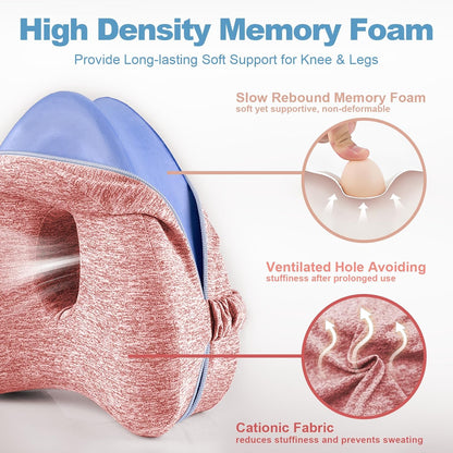 Knee Pillow for Side Sleepers, Leg Pillow for Sleeping, Knee Pillow with Strap, Alignment Pillow Between Legs, Suitable for Relieving Leg, Back & Knee Pain, Machine Washable (Blue)