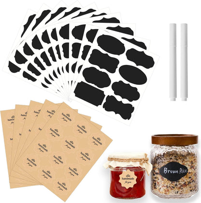 142 Pcs Canning Label Stickers Set with Chalk Markers for Mason Jars | 80 Reusable Blackboard Labels, 60 Handmade for You Stickers, 2 Erasable Chalk Markers for Spice Jam & Various Food Containers