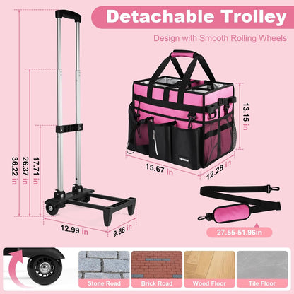 Extra Large Cleaning Caddy Bag with Built-In Support Board, Cleaning Tote Organizer with Removable Divider, Supply Carryall with Adjustable Shoulder Strap and Waist Belt for Cleaners & Housekeeper