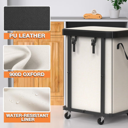 Laundry Hamper with Wheels,150L Leather Patchwork Clothes Hamper Black | Rolling Laundry Basket with Sturdy Metal Frame, Removable Washable Bag,Tall Clothes Sorter for Bedroom, Laundry Room, Dorm