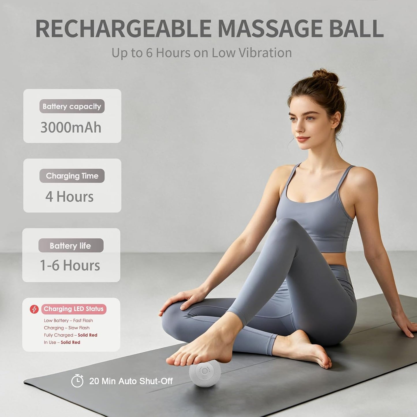 Heating Vibrating Massage Ball with 7 Modes & Memory Function for Myofascial Release, Deep Tissue and Trigger Point Muscle Therapy - Targets Back, Hip, Leg, Neck & Foot (Black)