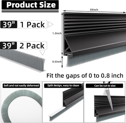 Esufeir 39” Under Door Draft Stopper with Brush,Black | Bottom of Door Sweeps for Exterior & Interior,Gap Filler Sound Blocker Seal Strip,Draft Guard Dust Stopper