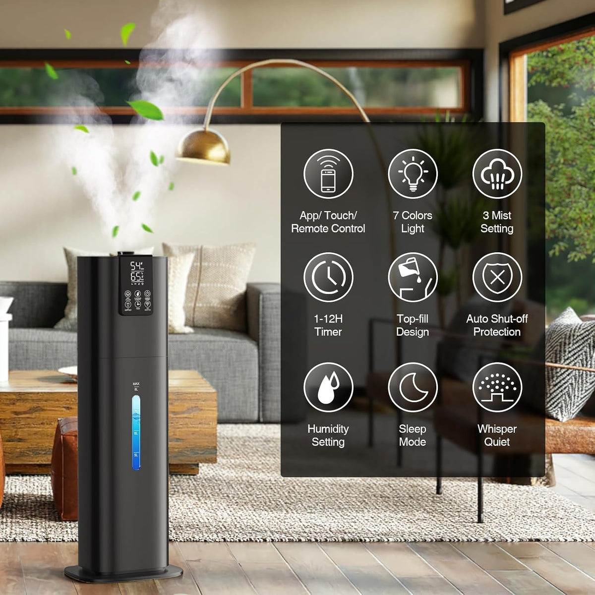 Smart Humidifiers Large Room Bedroom Home,2.11Gal(8L) Quiet Top Fill Cool Mist Humidifier,Smart App & Remote Control, 3 Speed Humidifier with 360°Nozzle,Humidity Setting for Baby Office Plant(White)