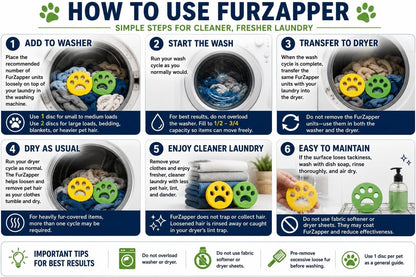 2 Pack FurZapper Pet Hair Remover for Laundry - Reusable Dog & Cat Hair Remover Tool As Seen on Shark Tank - Removes Pet Fur, Hair, Lint, Dander from Clothes & Laundry - One FurZapper Per Pet
