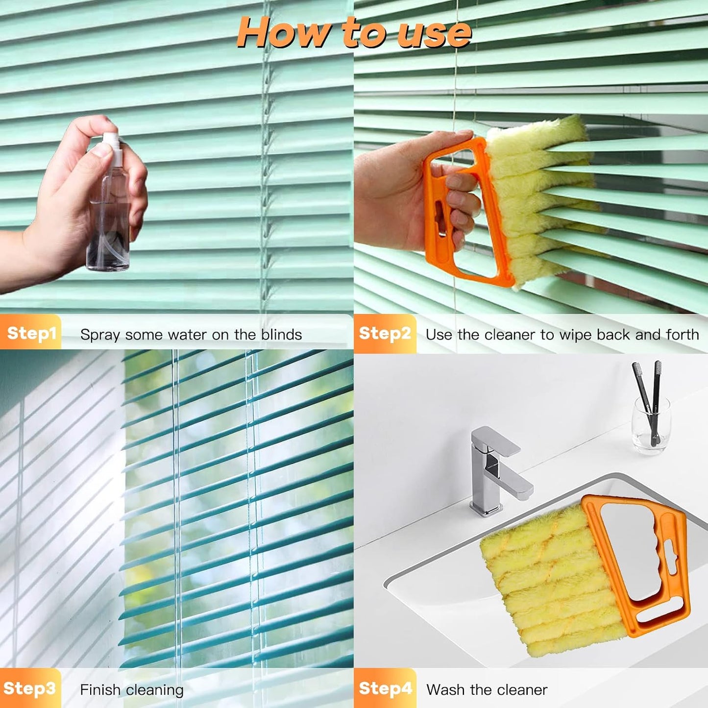 AOCEAN 2 Pcs Blind Cleaner Duster Tool, 7-Finger Dusting Cleaner Tool for Window & Air Vent, Washable Handheld Microfiber Duster Brush for Blinds Dust Dirt