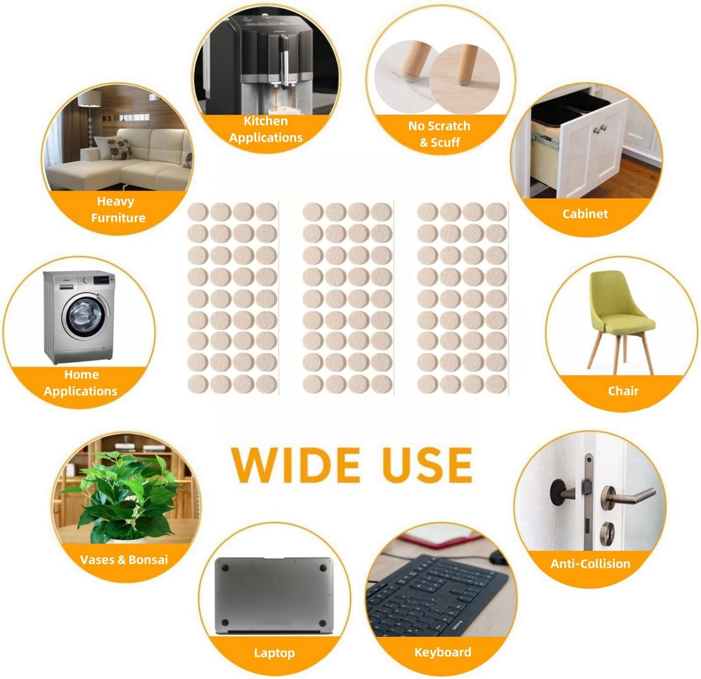 Felt Pads Small 3/8" Felt Pads for Cabinet Doors Bumpers, Cabinet Cushion Dots Felt Cabinet Door Stops, Self Adhesive Thick Bumper Pads to Protect Surfaces -Anti Scratch 234 Pcs Round Brown