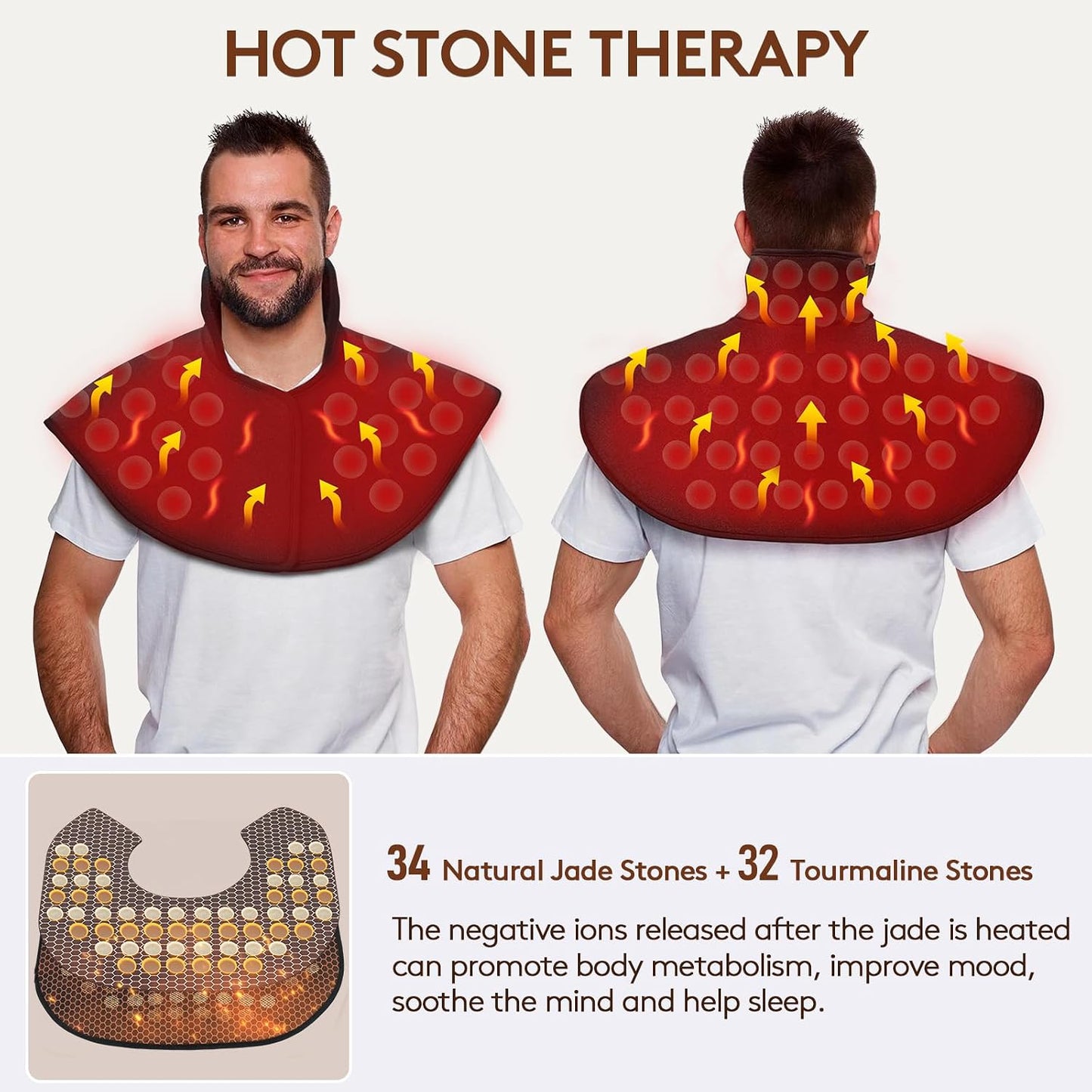UTK Far Infrared Heating Pads for Neck and Shoulders and Back, Hot Enough, Gift for Men, FSA-HSA Eligible Shoulder Heating Pad with 66 Jade, 0-240 Min Auto Shut Off, Adjustable Size (23 x 24'')
