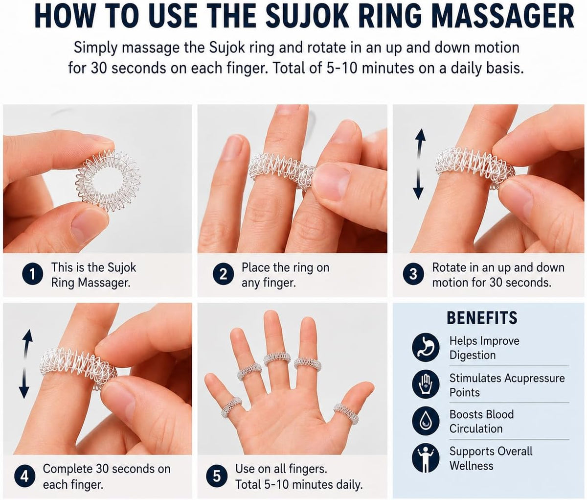 BOSKY Handmade Wooden Ancient Acupressure Spiked Hand Massage Exercise Therapy Deep Tissue Set of 2 Pcs, Spiky Ball and Rings with Reflexology Chart (AS-2)