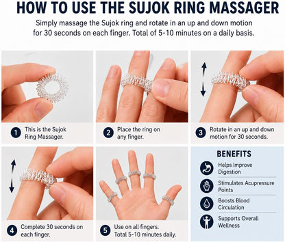 BOSKY Handmade Wooden Ancient Acupressure Spiked Hand Massage Exercise Therapy Deep Tissue Set of 2 Pcs, Spiky Ball and Rings with Reflexology Chart (AS-2)