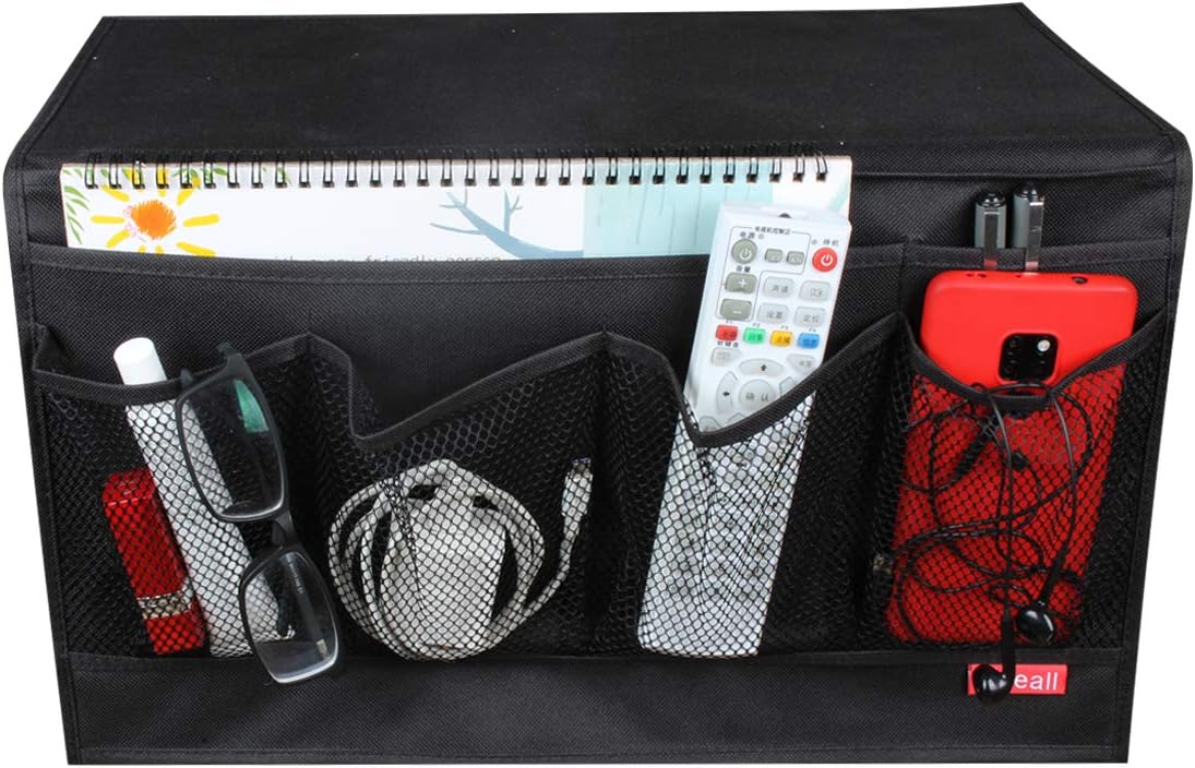 Bedside Storage Organizer with Pockets, Bedside Caddy, Table Cabinet Storage Organizer, TV Remote Control, Phones, Magazines, Tablets, Accessories, Grey