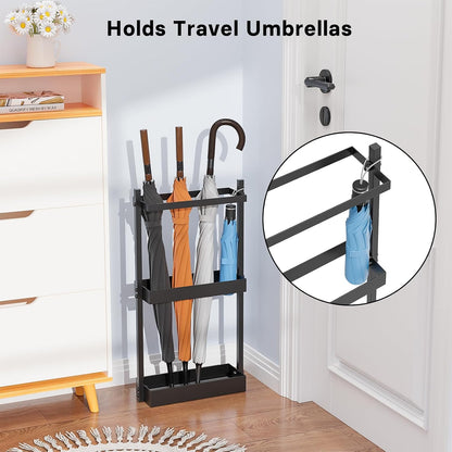 Metal Umbrella Stand with Drying Stone, Fits Compact Small Spaces | Free Standing