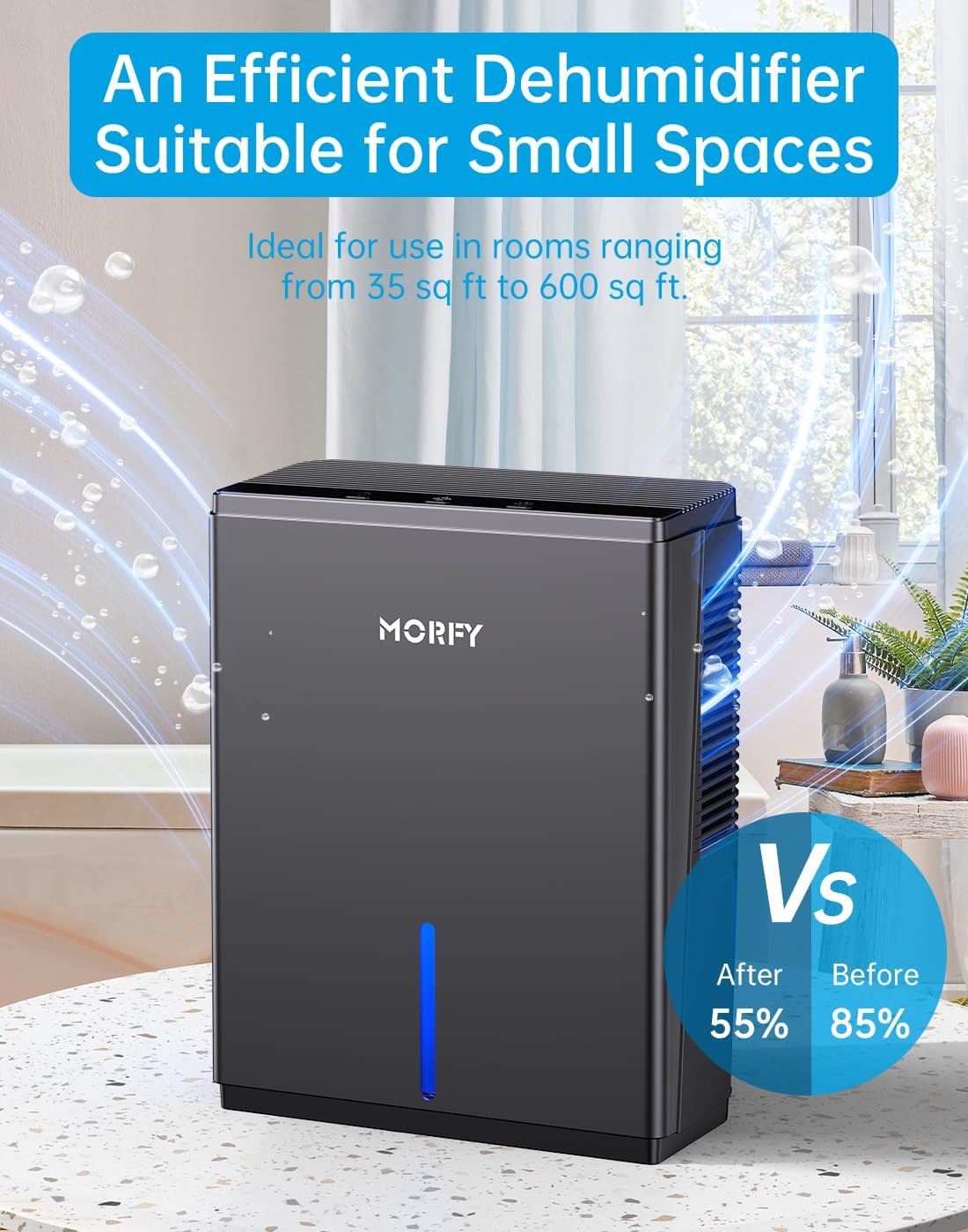 MORFY Dehumidifier, Small Dehumidifier for Bedroom Bathroom RV with Auto Shut Off, Compact Quiet Dehumidifiers for Room Home Closet Laundry Room