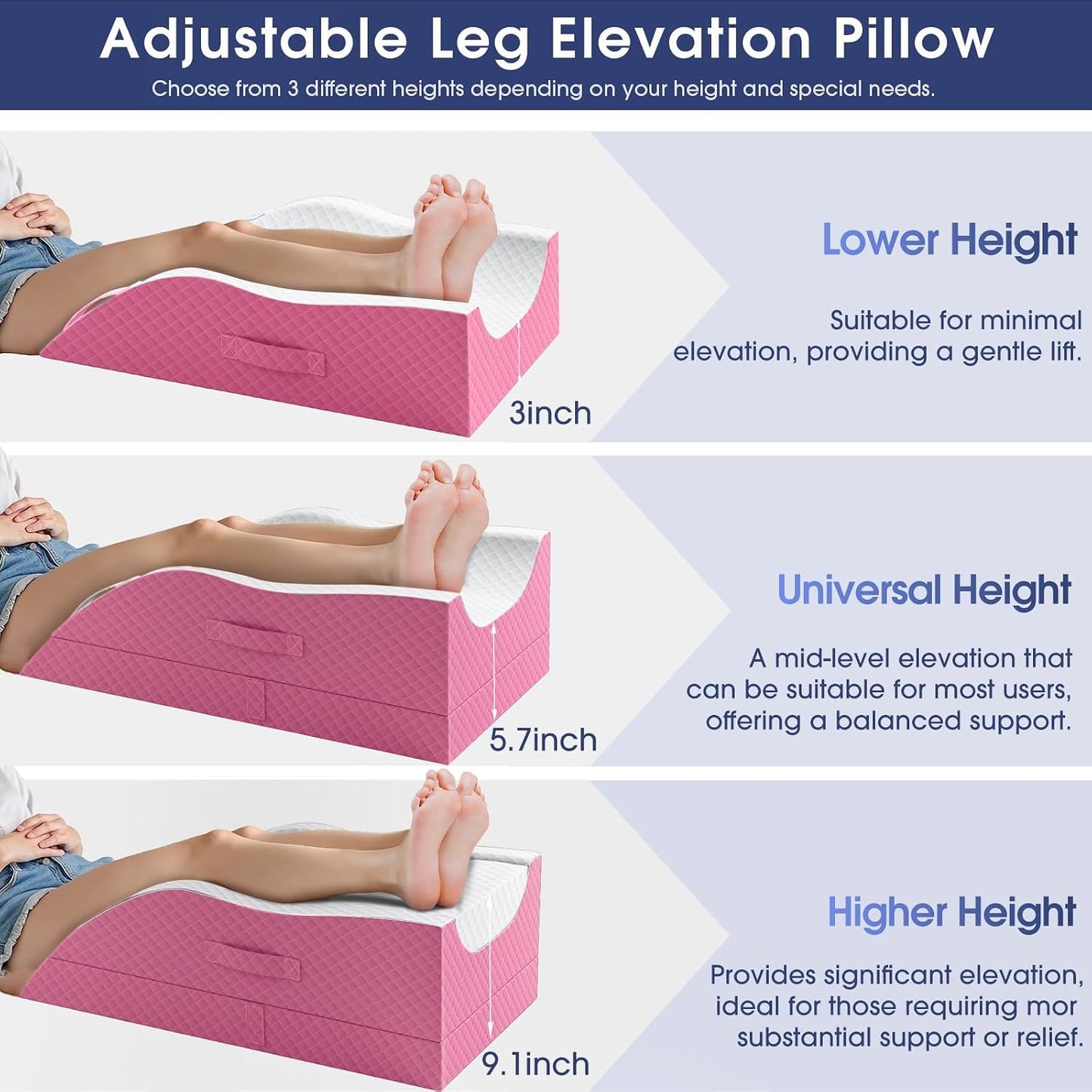CushZone Leg Pillow, Leg Elevation Pillow with Pad and Memory Foam, Height Adjustable Bolster Pillow for Legs, Leg Pillow Elevation Blood Circulation, for Post-Surgery, Grey