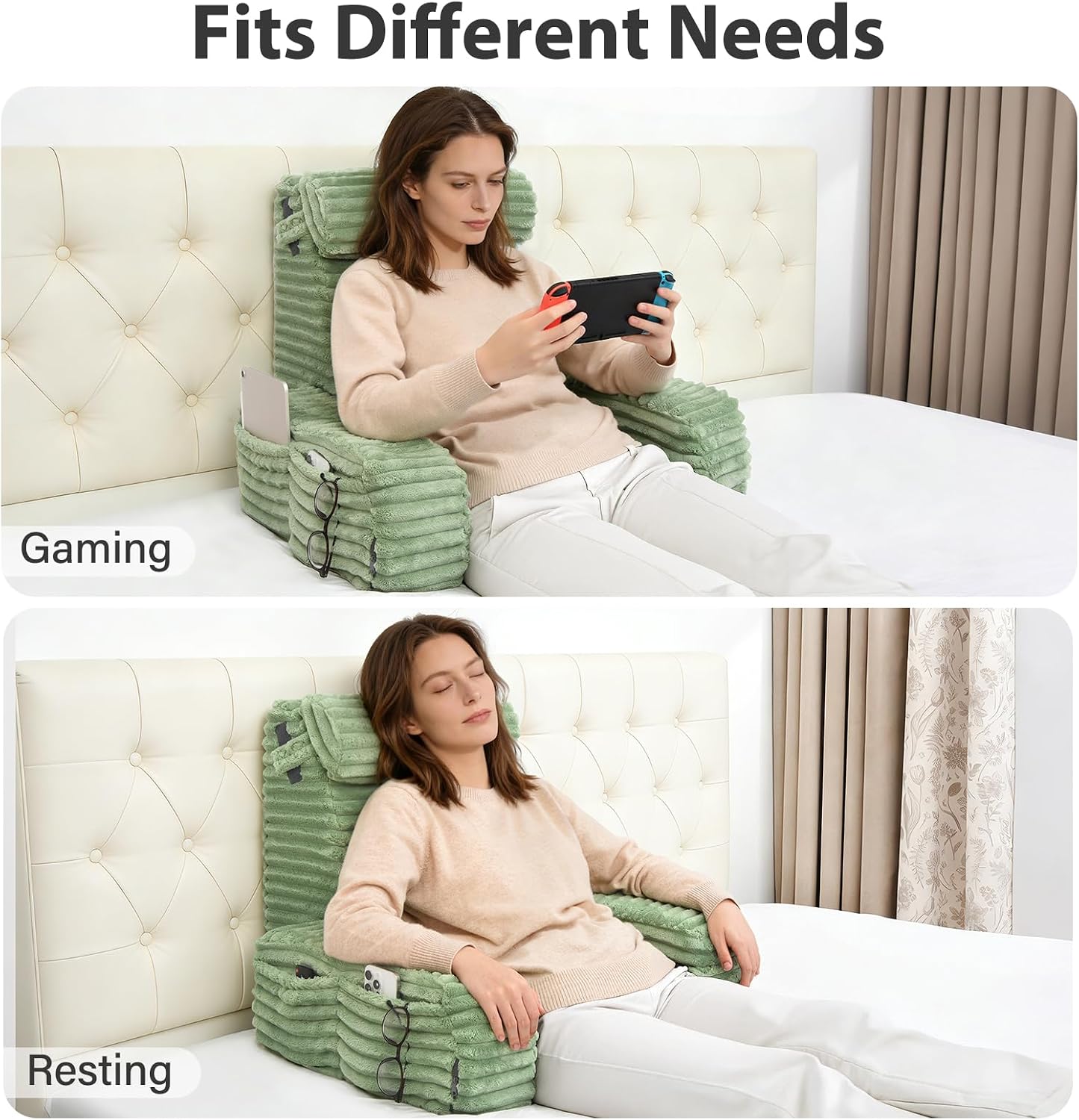 ENITYA 22" XL Back Pillow for Bed Sitting Up with Armrests & Big Pockets | Reading Pillow for Bed, Soft Back Support Chair, Ideal for Watching TV, Gaming, Nursing, Resting, Post Surgery, Dark Grey