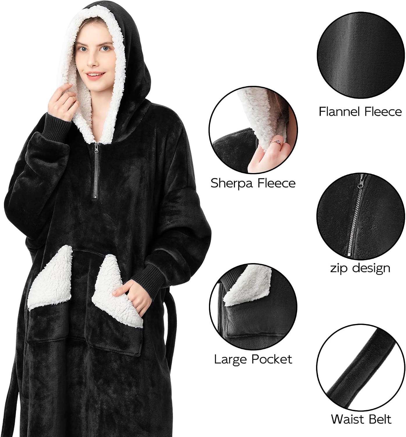 Wearable Blanket Hoodie, Oversized Sherpa Fleece Sweatshirt Blanket with Giant Hood Pocket and Sleeves for Adult, Warm & Cozy Grey Blanket Gifts for Women