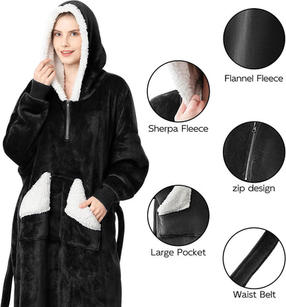 Wearable Blanket Hoodie, Oversized Sherpa Fleece Sweatshirt Blanket with Giant Hood Pocket and Sleeves for Adult, Warm & Cozy Grey Blanket Gifts for Women