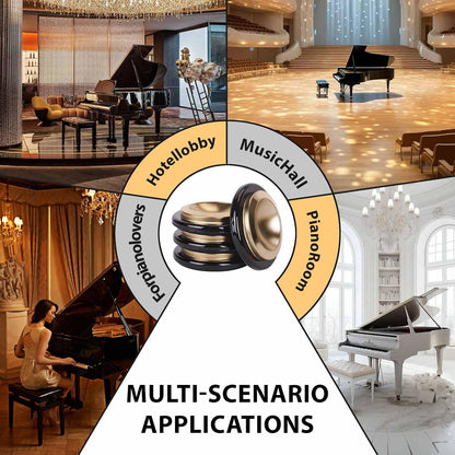 4PCS Metal Piano Caster Cups Rubber Non-Slip Floor Protectors | Heavy duty rubber felt bottom pads for upright & grand piano legs. Non-slip furniture coasters protect hardwood floors