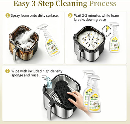 2-in-1 Air Fryer Foaming Cleaner Spray, Lemon Scent, 500ml | Heavy-Duty Degreaser & Grease Remover, Removes Baked-On Food & Oil, Non-Abrasive, Residue-Free