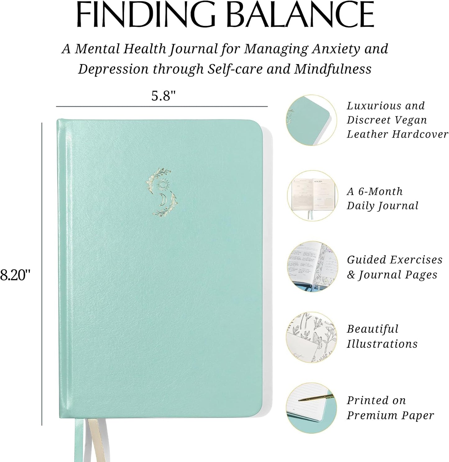 FINDING BALANCE Mental Health Journal – 6-Month Daily Journal with Prompts for Mindfulness, Self-Care & Healing – Anxiety & Depression Management – Hardcover