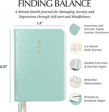 FINDING BALANCE Mental Health Journal – 6-Month Daily Journal with Prompts for Mindfulness, Self-Care & Healing – Anxiety & Depression Management – Hardcover