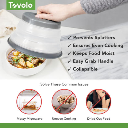 Tovolo Microwave Splatter Cover for Food, Large (Charcoal) - Collapsible & Vented Silicone Splatter Guard Lid - Microwave Plate & Dish Cover with Handle - BPA-Free Kitchen Gadget for Meal Prep