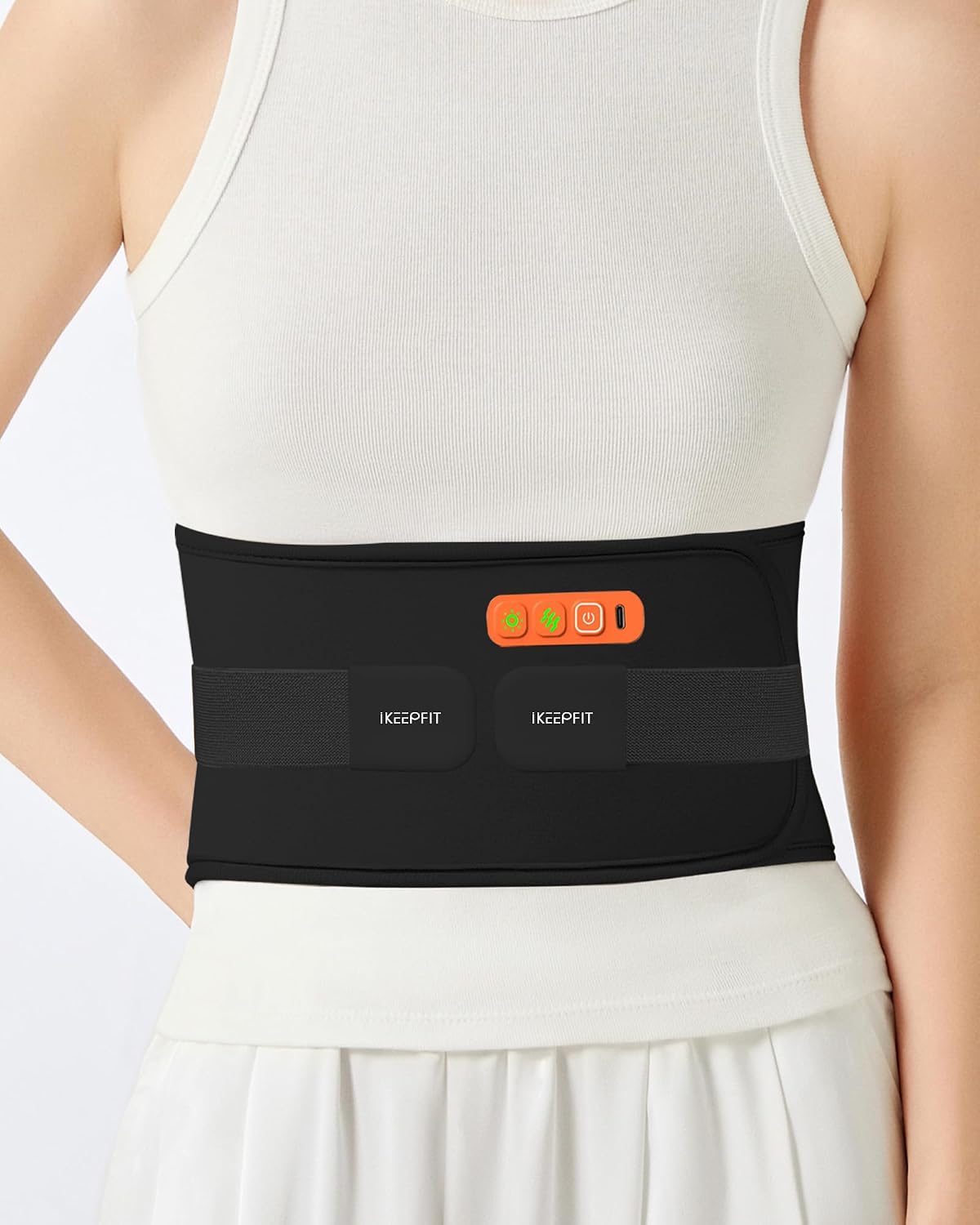IKEEPFIT Portable Heating Pad for Back, Cordless Wearable Heat Belt with Massager for Lower Back Pain Relief, Battery Powered 8000 mAh Rechargeable, MAXwarm® 3.0, Gift for Women Men 90-310 lbs