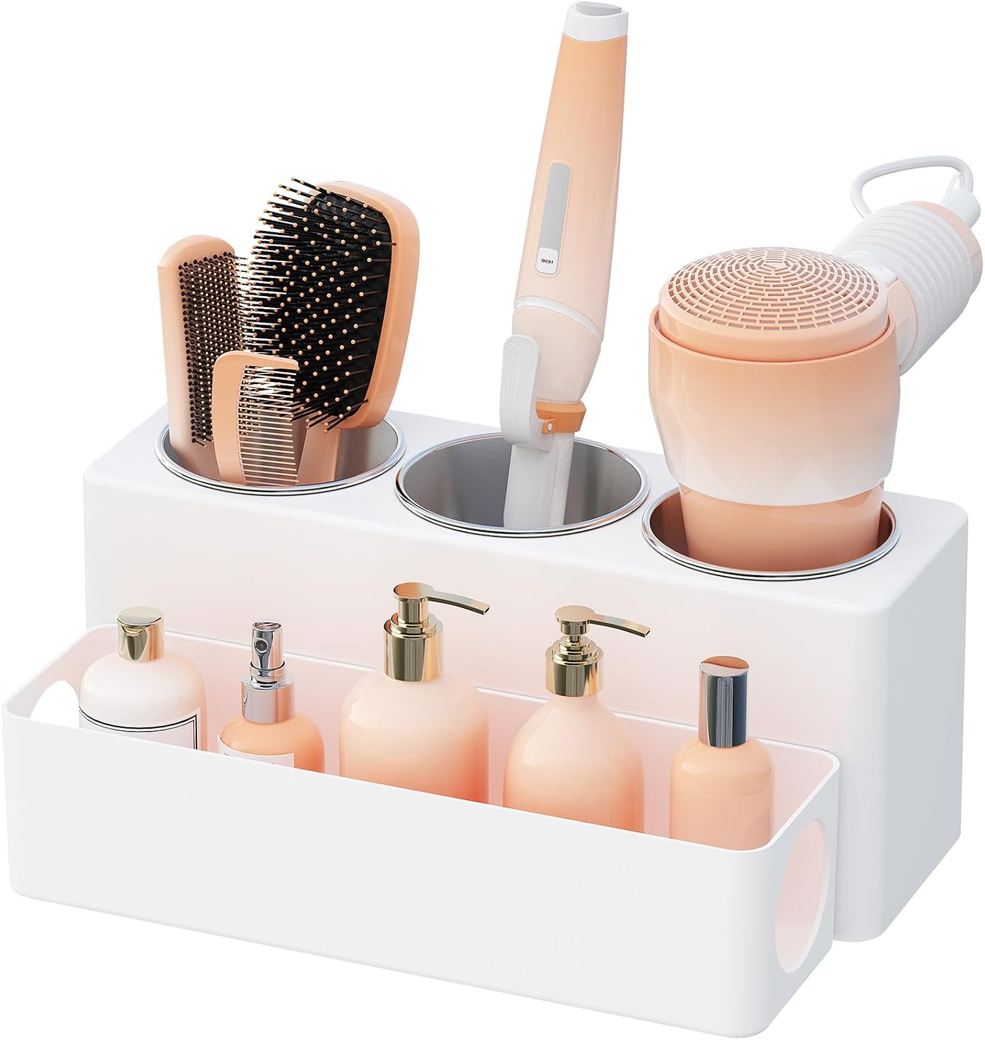 Lifewit Hair Tool Organizer Dryer Holder Countertop with 4 Cups, Black | 4 Stainless cups Tools Organizer, Acrylic body Hair Product Storage for Curling Iron, Brush, Straightener, Bathroom