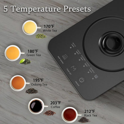 Gooseneck Electric Kettle,Ulcreigo Electric Kettle Temperature Control Tea Kettles for Boiling Water with 5 Variable Presets,Hot Water Boiler Heater for Coffee,304 Stainless Steel Black Color