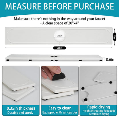 Faucet Mat for Kitchen Sink with Raised Feet, Stone Sink Mat Quick Dry around Faucet, Water Absorbent Stone Tray, Sink Splash Guard & Protectors, Stone Drying Mat for kitchen Counter