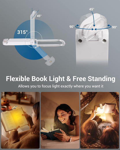 DEWENWILS USB Rechargeable Book Reading Light, 3000K Warm White, Brightness Adjustable Clip on LED Bookmark Lamp at Night in Bed, Portable Booklight for Bookworms, Kids