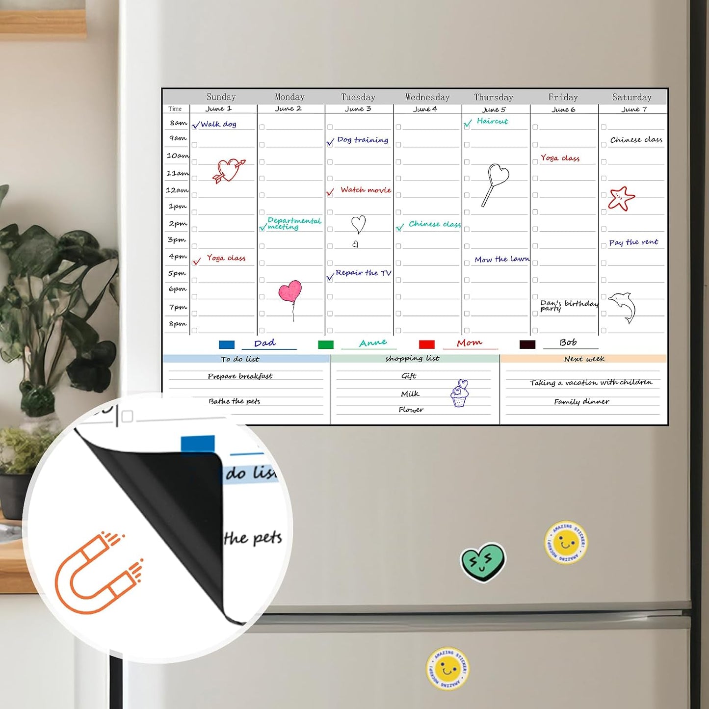 POPRUN Dry Erase Weekly Calendar Whiteboard, Magnetic Hourly Schedule Board | 16.9 x 11" Weekly Planner for Fridge, Time Slots, Family Daily Planning for Refrigerator, Homeschool, Work