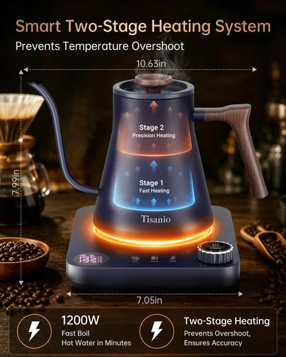Gooseneck Electric Kettle with Temperature Control, 0.9L, Black | ±1°F Precision Pour Over Kettle, LCD Dual Display, Smart Two-Stage Heating, 2H Keep Warm, 304 Stainless Steel Interior