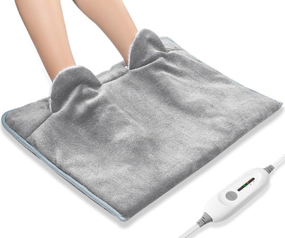 Electric Heated Foot Warmer Soft Flannel Foot Heater with 2h Auto Off & 3 Heat Levels Full Body Use Heating Pad for Feet, Abdomen, Cramps, Pain Relief Pocket Design 16" x 22" Light Grey