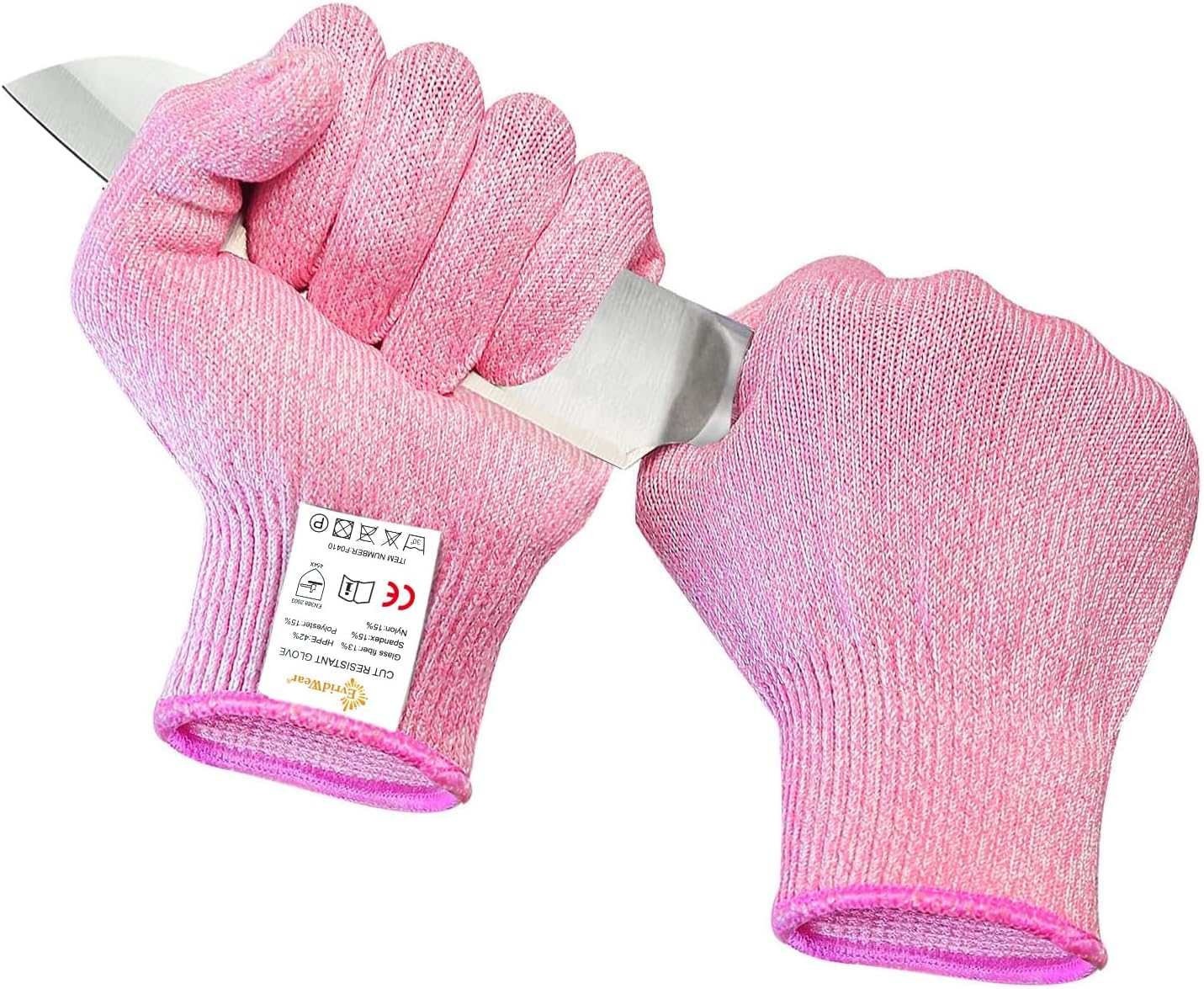 Evridwear Cut Resistant Gloves Food Grade Level 5 Kitchen Safety Protection (Medium, Pink)