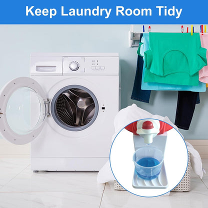 Laundry Detergent Cup Holder, Fabric Softener Soap Dispenser Drip Catcher, Liquid Spigot Container Plastic Sheet Saver Stand Station Laundry Cup Stand Container White