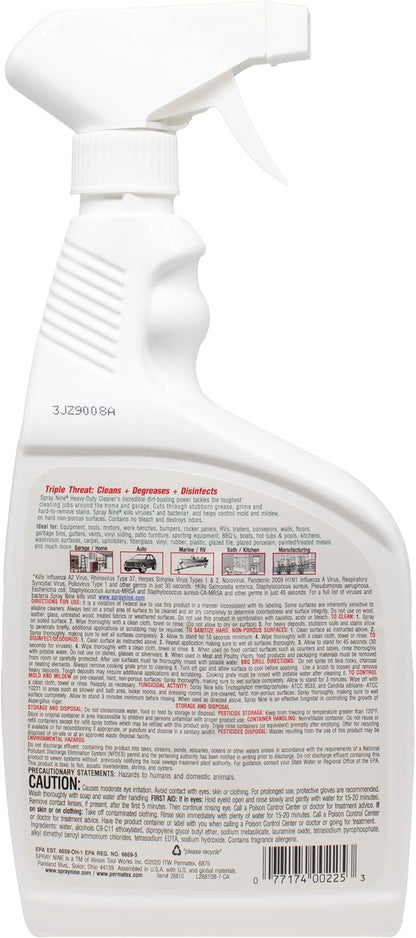 Spray Nine 26832 Heavy Duty Cleaner, Degreaser & Disinfectant for Kitchens, Bathrooms, Yard Equipment, Automotive & Industrial 32 Fl Oz. (Pack of 1)