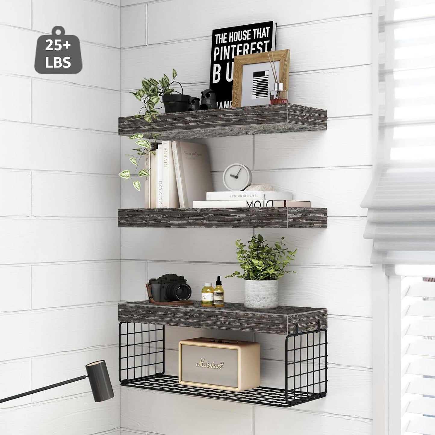 QEEIG Bathroom Shelves Over Toilet - Wall Mounted Floating Shelves Toilet Paper Storage Small Farmhouse Decor Shelf 16 inch Set of 3, Rustic Brown (019-BN3)