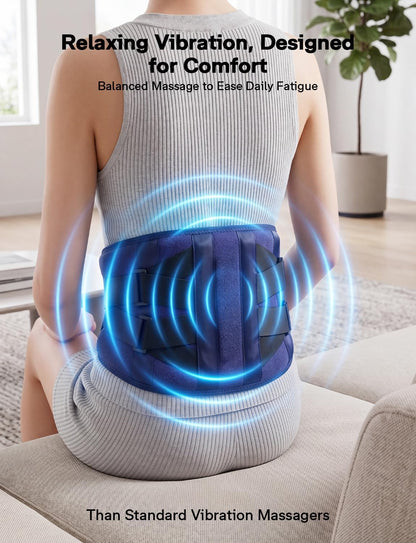 Cordless Heating Pad for Back Pain Relief with Massager, Wearable Portable Back Heating Pad with 3 Heat, 5 Vibration, Timer, Rechargeable Back Brace 47-60", 3 Ways to Power, Gift for Mom Women Men