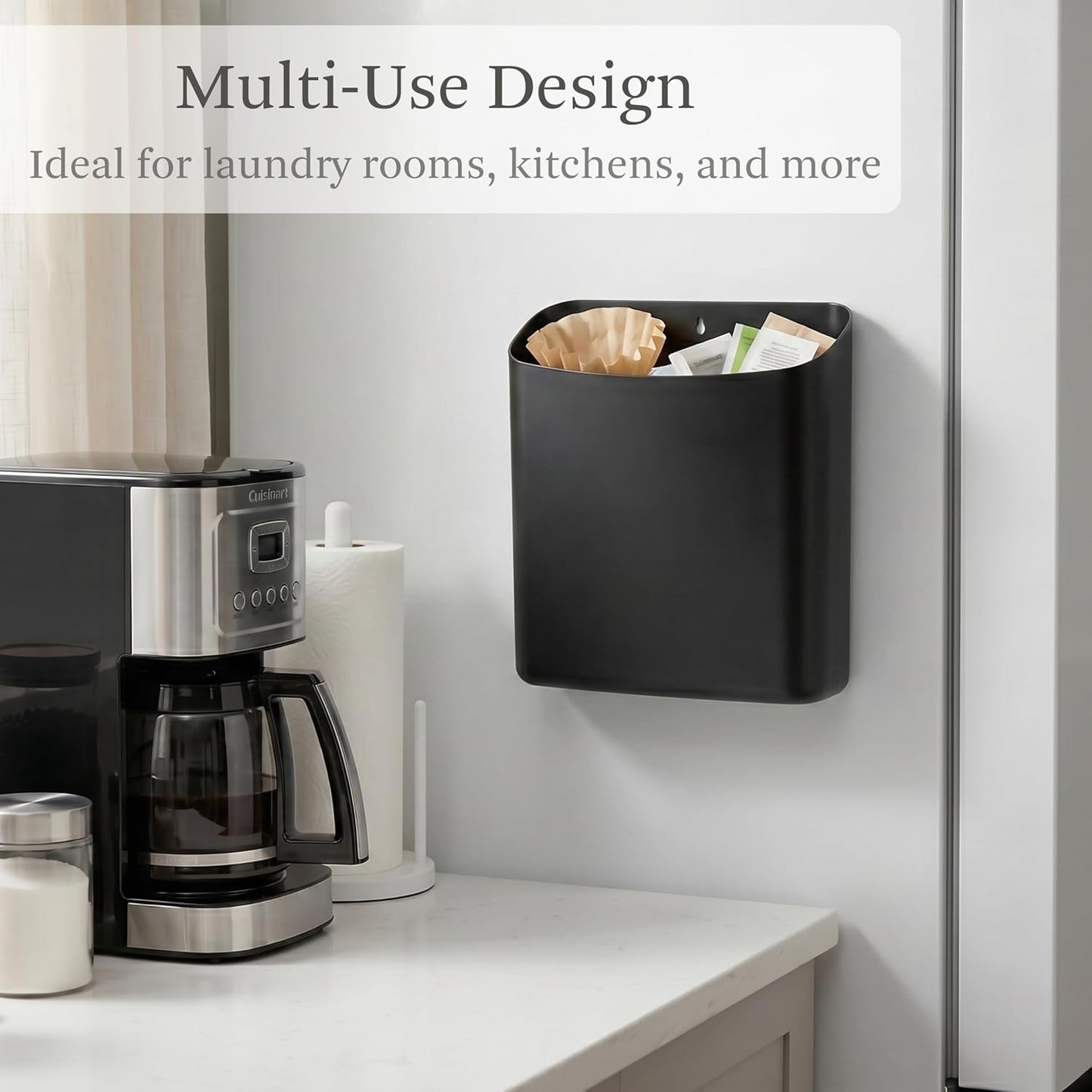 MONJITA Lint Bin for Laundry Room, Magnetic Lint Trash Can for Dryer, Modern Lint Holder, Lint Box for Laundry Room Organization, Wall Mounted Trash Can for Laundry Decor (Black)