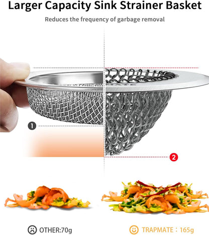 Reversible Kitchen Sink Drain Strainer Basket, Fits Sink & Garbage Disposal | Fast Drainage, Anti-Slip, Easy Clean, Anti-Clogging, Rust-Proof, Large Capacity, Universal 4.4-Inch, Patented Chain Mesh