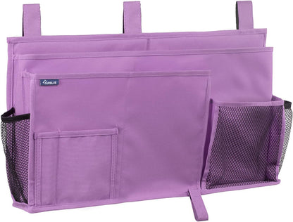 Surblue Bedside Caddy Hanging Organizer Storage Bag Pocket for Bunk, Hospital, College Dorm Rooms, Baby Bed Rails, Camp - 4 Pockets, 2 Hooks (Blue)