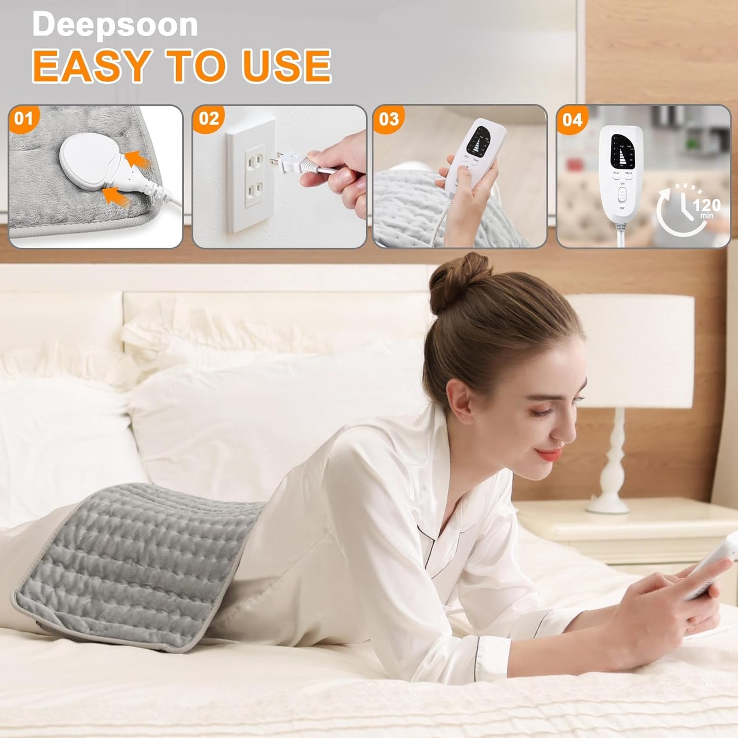 Heating Pad,Heated Blanket,Heating Pad for Back Neck,Grey,24x12 Inch | Electric Heating Pad,Dry/Moist Heat Heating Pads,Heating Pads for Shoulder,Abdomen,Heat Pad for Women Men,Birthday Gift