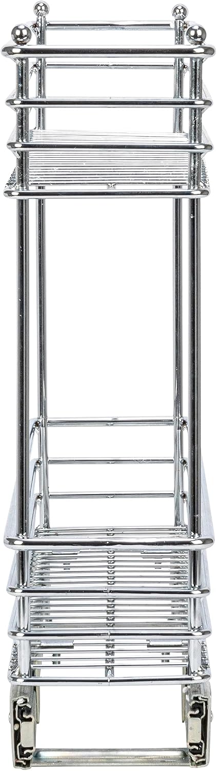 Household Essentials Glidez Multipurpose Chrome-Plated Steel Pull-Out/Slide-Out Storage Organizer for Cookware and Bakeware - 2-Tier Design - Fits Standard Size Cabinet or Shelf, Chrome