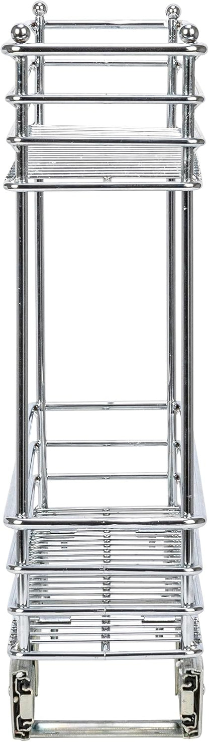 Household Essentials Glidez Multipurpose Chrome-Plated Steel Pull-Out/Slide-Out Storage Organizer for Cookware and Bakeware - 2-Tier Design - Fits Standard Size Cabinet or Shelf, Chrome