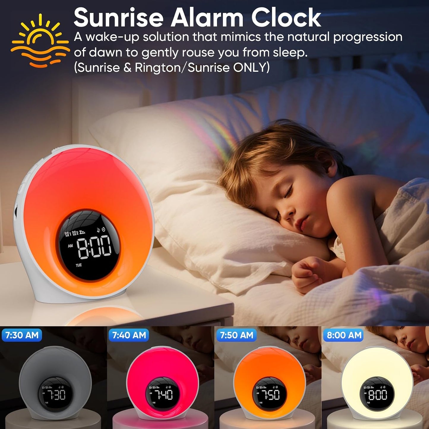 AFEXOA Sunrise Alarm Clock with Wake Up Light & White Noise Machine | 30 Soothing Sounds, 14 Colors Dimmable Nightlights, Digital Dual Alarm Clock for Bedroom/Heavy Sleepers/Adults/Kids