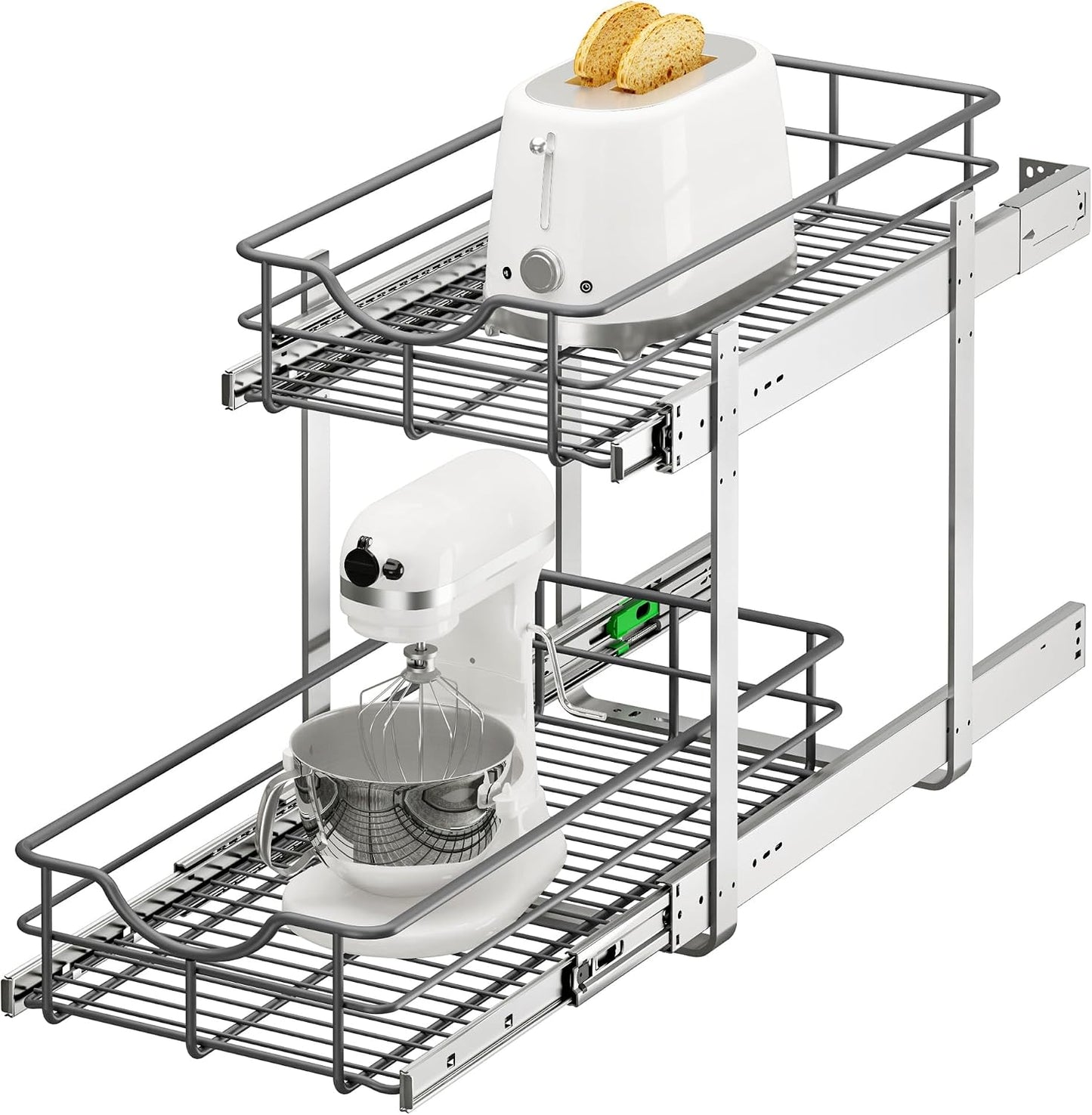 2 Tier Pull Out Cabinet Organizer - 20" W x 22" D Soft Close Slide Out Shelves with Shelf Liners - Pullout Drawers for Kitchen Cabinets, Pantry, Bathroom, Heavy Duty Steel Wire Baskets