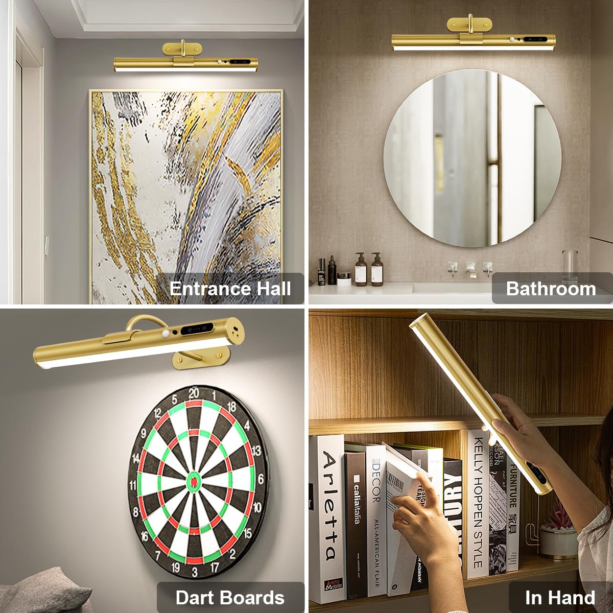 Hapfish Motion Sensor Battery Operated Wall Sconce,Wireless Picture Lights | Rechargeable Magnetic Art Lighting with Remote Control, Battery Picture Light for Wall Poster Dartboard Mirror - Black